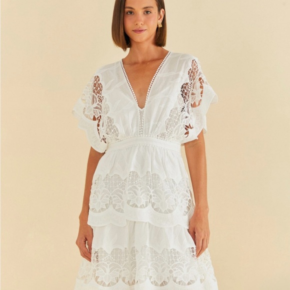 FARM-Rio NWT: Off-White Richelieu Midi Dress, size XS - Picture 1 of 6